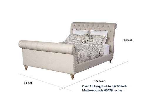 E-Furniture | Cambridge Luxe Upholstered Queen Size Bed, Antique Beige