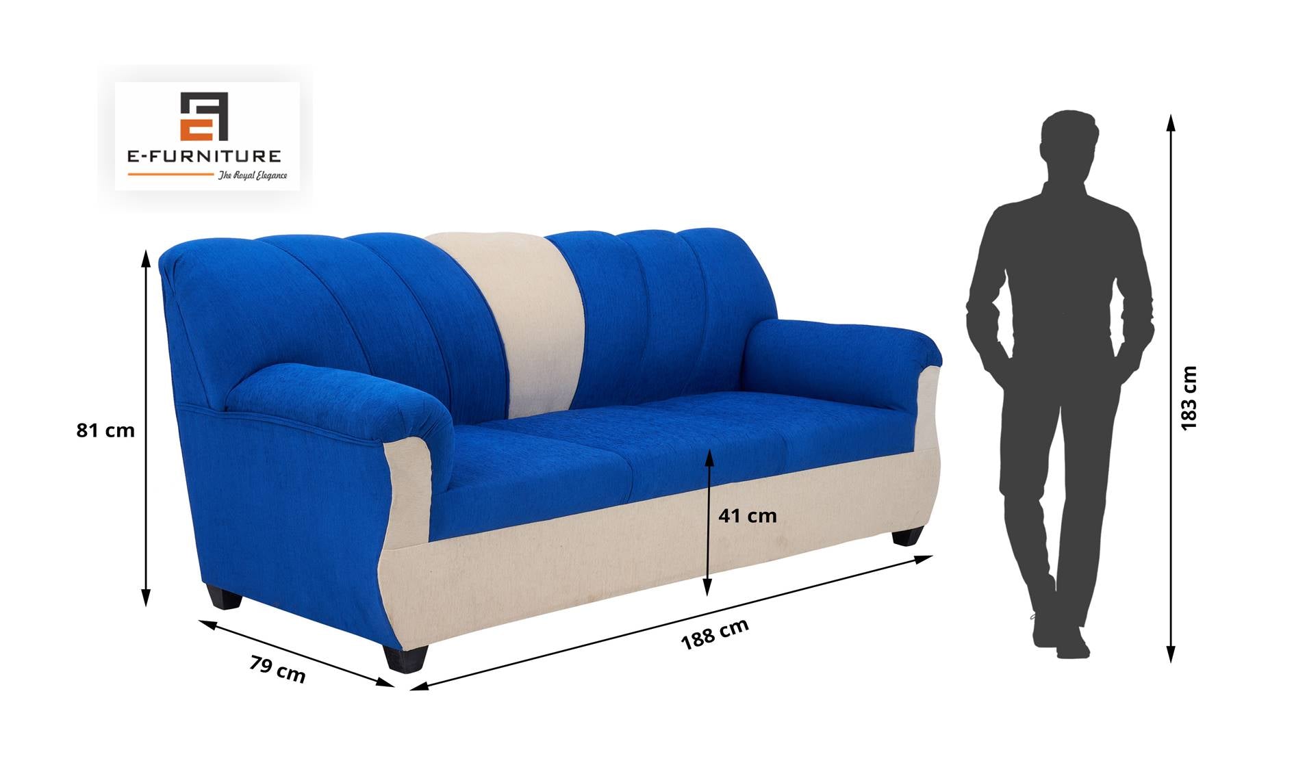 E-Furniture | Coastal Charm 3+1+1 Seater, Blue & White