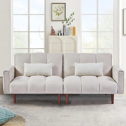 E-Furniture Kaspersky Sofa Cum Bed | Sofa Cum Bed In Cream Color