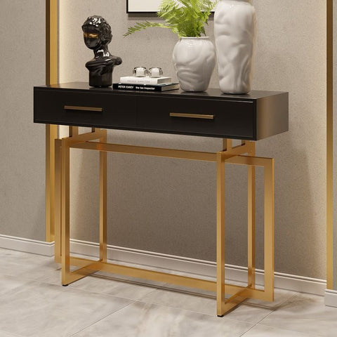 E-Furniture London Console Table glossy black and gold