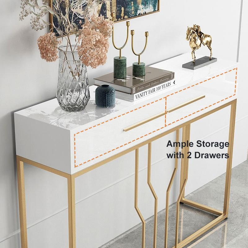 E-Furniture Rome Console Table glossy white and gold