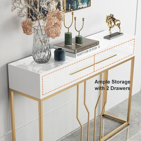 E-Furniture Rome Console Table glossy black and gold
