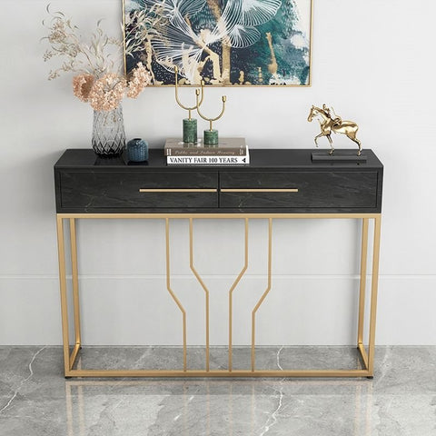 E-Furniture Rome Console Table glossy black and gold