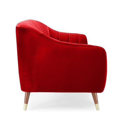 Crimson Elegance | Channel-Tufted Velvet Sofa, Modern Chic