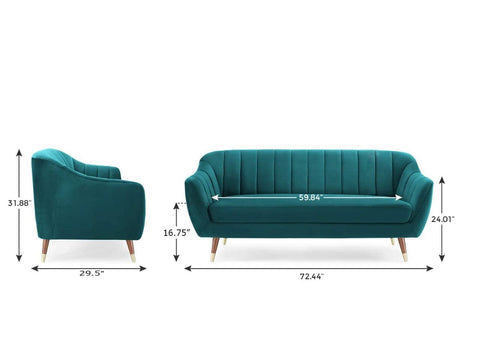 Teal Tranquility | Channel-Tufted Velvet Couch, Modern Elegance
