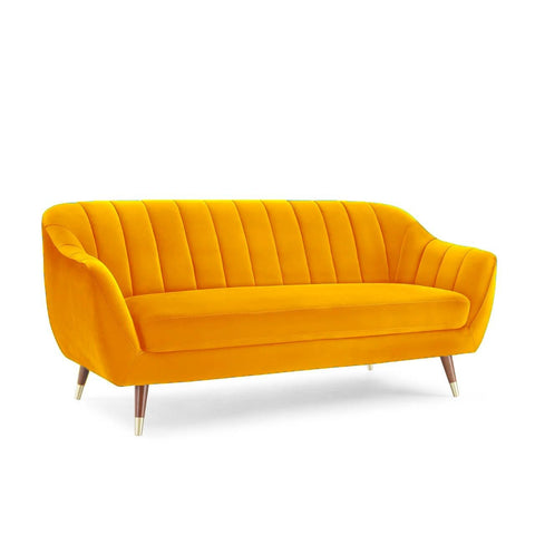 Sunshine Bliss | Modern Channel-Tufted Velvet Couch, Bright Yellow