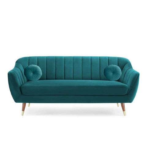 Teal Tranquility | Channel-Tufted Velvet Couch, Modern Elegance