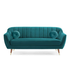 Teal Tranquility | Channel-Tufted Velvet Couch, Modern Elegance