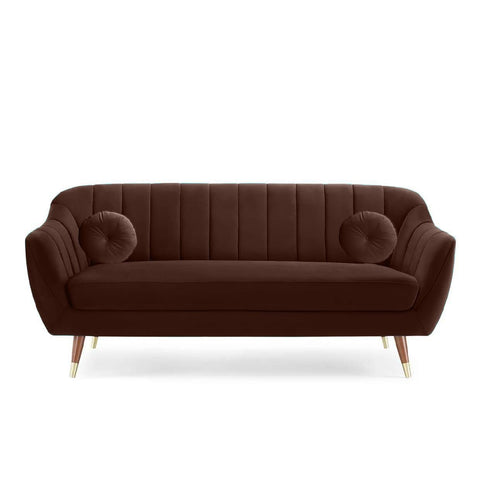 Chocolate Luxury | Velvet Channel-Tufted Sofa, Mid-Century Modern