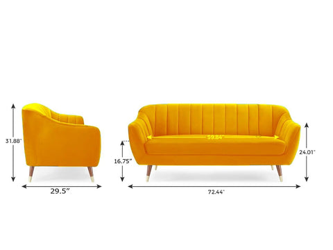 Sunshine Bliss | Modern Channel-Tufted Velvet Couch, Bright Yellow