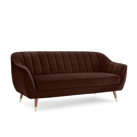 Chocolate Luxury | Velvet Channel-Tufted Sofa, Mid-Century Modern