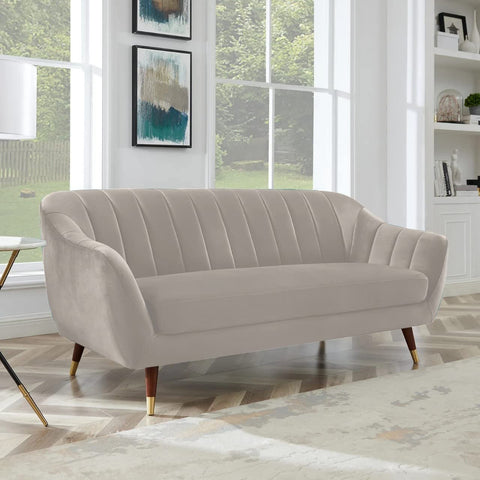 Pearl Essence | Luxe Channel-Tufted Velvet Sofa, Light Beige