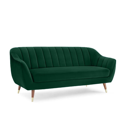 Emerald Oasis | Channel-Tufted Velvet Couch, Modern Luxe