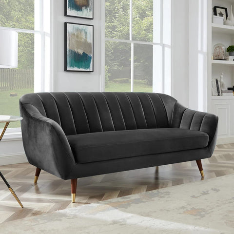 Slate Luxe | Channel-Tufted Velvet Sofa, Dark Gray Elegance