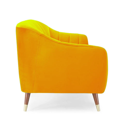 Sunshine Bliss | Modern Channel-Tufted Velvet Couch, Bright Yellow
