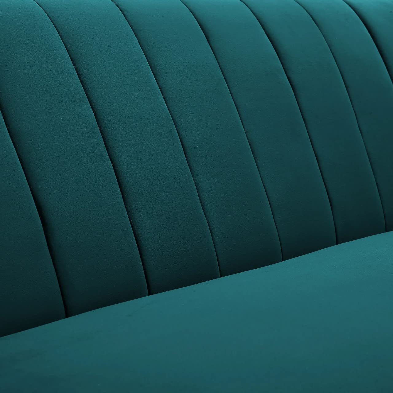 Teal Tranquility | Channel-Tufted Velvet Couch, Modern Elegance