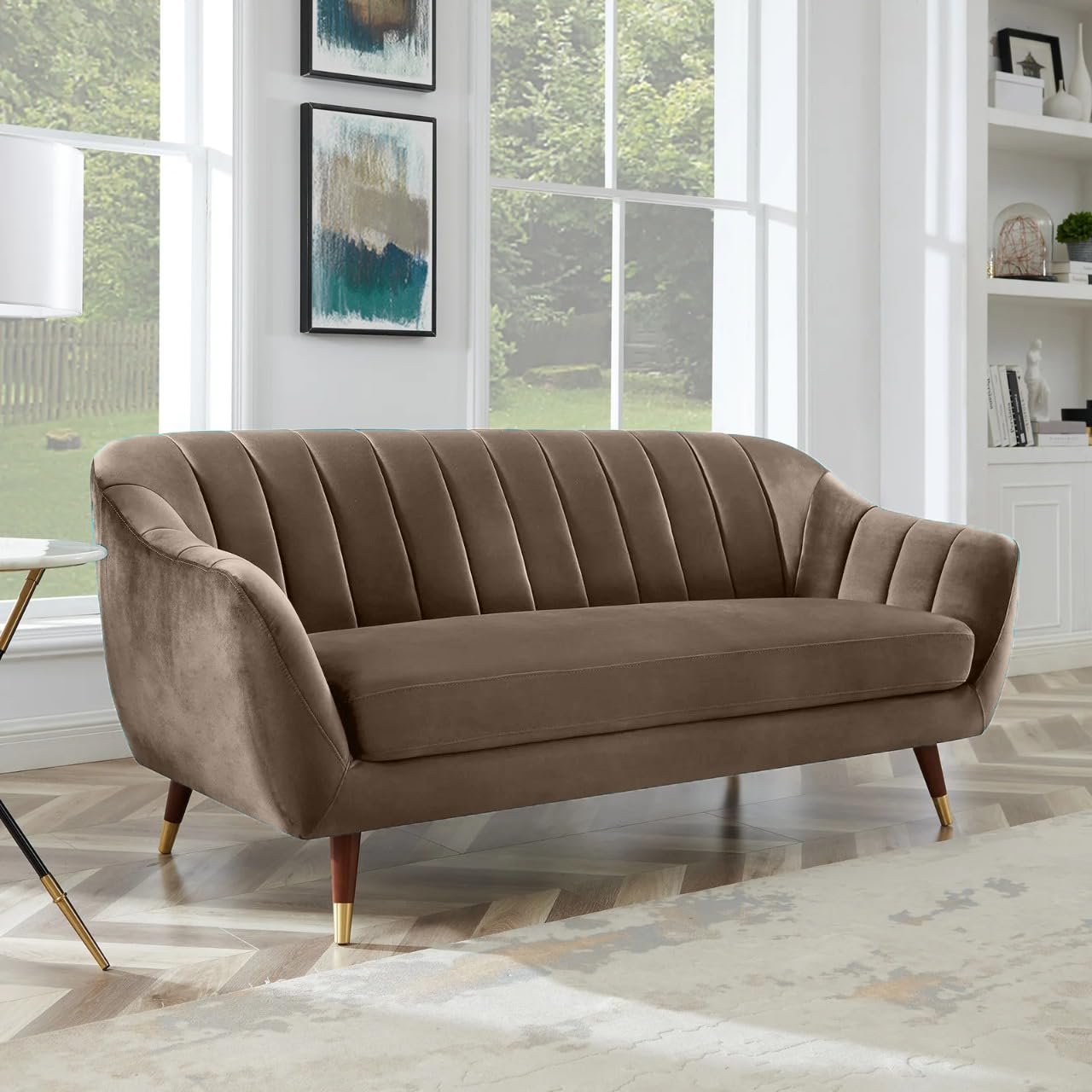 Vevlet Ribble Couch Espresso Luxe | Channel-Tufted Velvet Couch, Modern Glam – E-FURNITURE