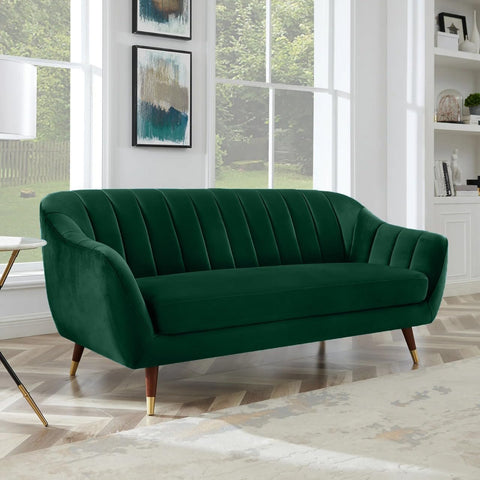 Emerald Oasis | Channel-Tufted Velvet Couch, Modern Luxe