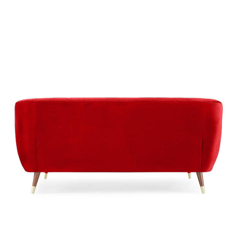 Crimson Elegance | Channel-Tufted Velvet Sofa, Modern Chic