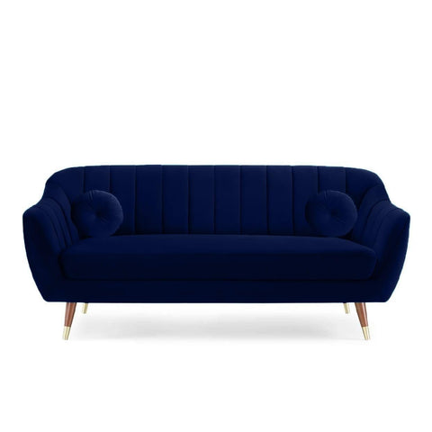Royal Serenity | Channel-Tufted Velvet Sofa, Deep Blue Elegance