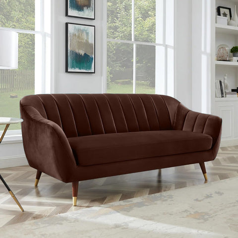 Chocolate Luxury | Velvet Channel-Tufted Sofa, Mid-Century Modern