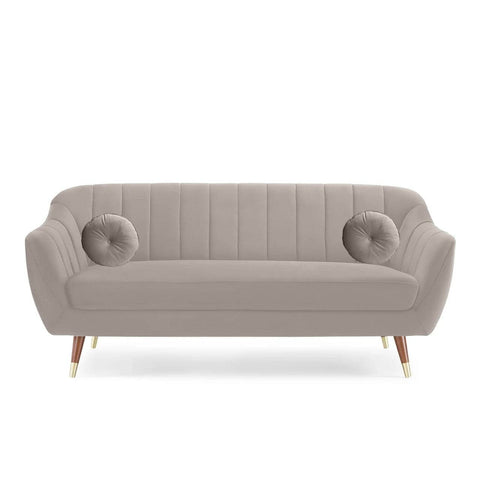 Pearl Essence | Luxe Channel-Tufted Velvet Sofa, Light Beige