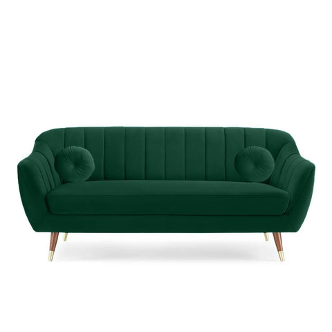 Emerald Oasis | Channel-Tufted Velvet Couch, Modern Luxe