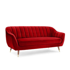 Crimson Elegance | Channel-Tufted Velvet Sofa, Modern Chic