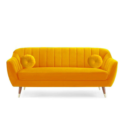 Sunshine Bliss | Modern Channel-Tufted Velvet Couch, Bright Yellow