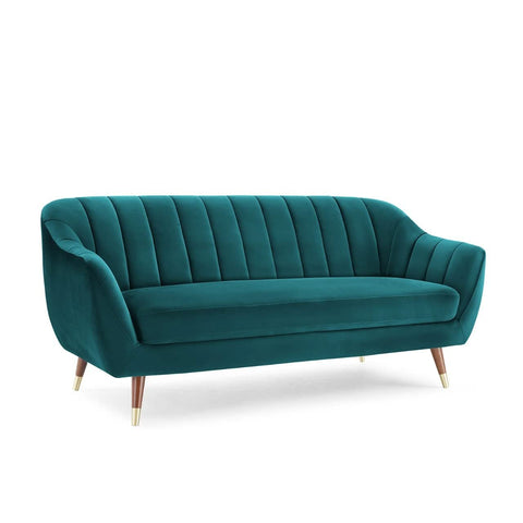 Teal Tranquility | Channel-Tufted Velvet Couch, Modern Elegance