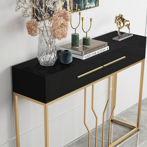 E-Furniture Rome Console Table glossy black and gold