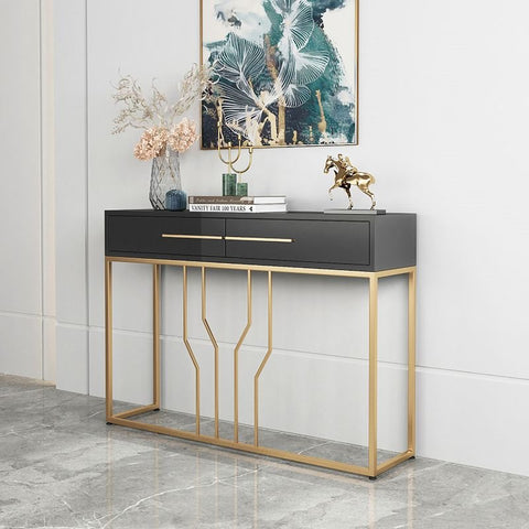 E-Furniture Rome Console Table glossy black and gold