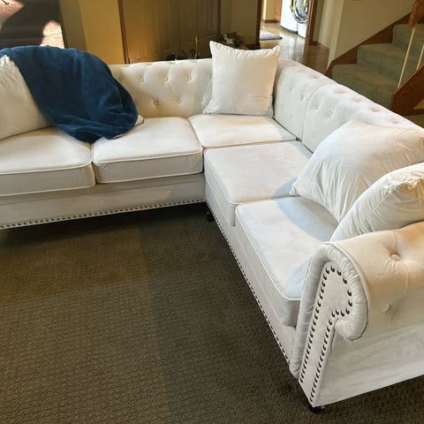 Java Chesterfield  Sectional Sofa Set in Cream Color by E-furniture
