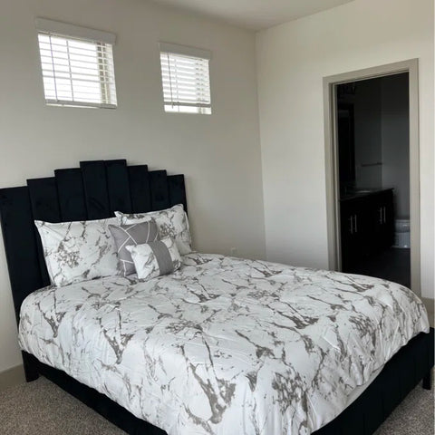 E-Furniture Sukoi Queen Size Non Storage Upholstered Bed In Black Color