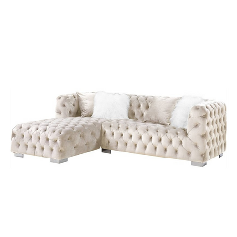 Luxe Living | Valencia Tufted L-Shaped Sectional Sofa, Cream