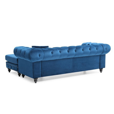Regal Serenity | Azure Elegance L-Shaped Sectional Sofa, Deep Blue
