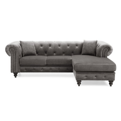 Urban Comfort | Chesterfield Elegance L-Shaped Sectional Sofa, Dove Gray