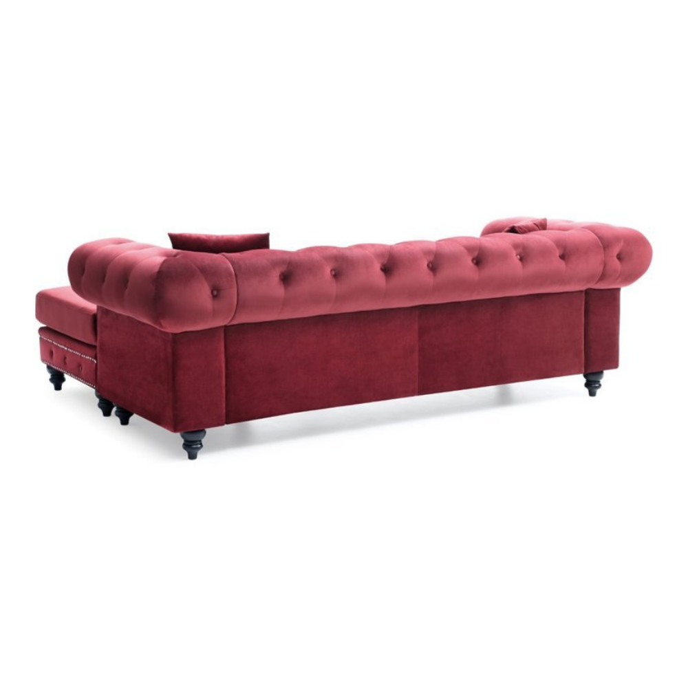 Luxe Velvet | Imperial Red Tufted L-Shaped Sectional Sofa, Ruby Red