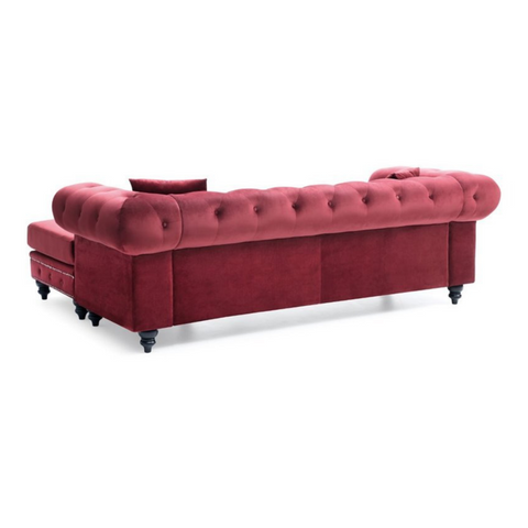 Luxe Velvet | Imperial Red Tufted L-Shaped Sectional Sofa, Ruby Red