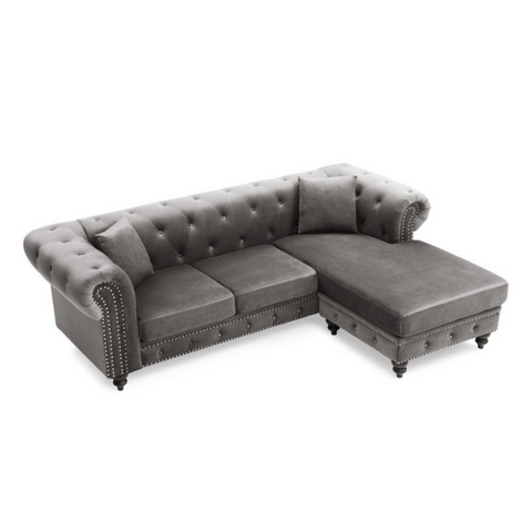 Urban Comfort | Chesterfield Elegance L-Shaped Sectional Sofa, Dove Gray