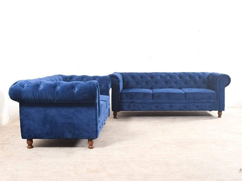 Majestic Azure | Chesterfield 3+2 Sofa Set, Blue Velvet