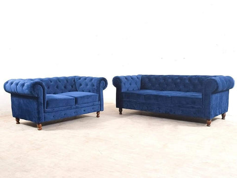 Majestic Azure | Chesterfield 3+2 Sofa Set, Blue Velvet