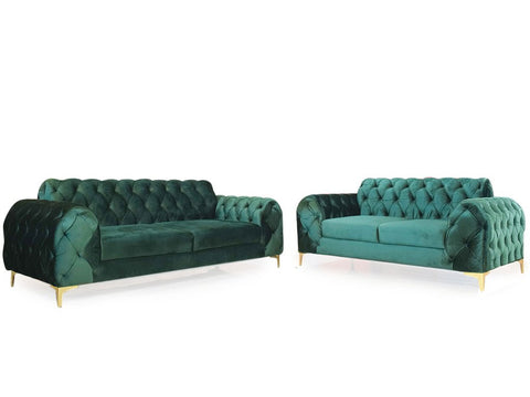 Emerald Gem | Chesterfield 3+2 Sofa Set, Green Velvet