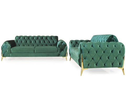 Emerald Gem | Chesterfield 3+2 Sofa Set, Green Velvet