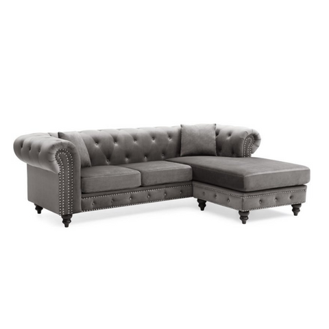 Urban Comfort | Chesterfield Elegance L-Shaped Sectional Sofa, Dove Gray