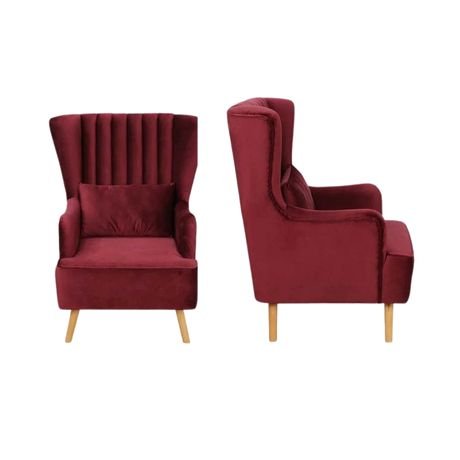 Crimson Comfort | Luxurious Velvet Armchair and Ottoman, Ruby Red