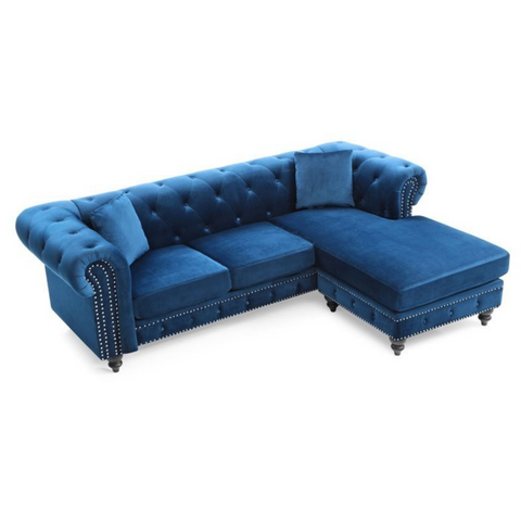 Regal Serenity | Azure Elegance L-Shaped Sectional Sofa, Deep Blue