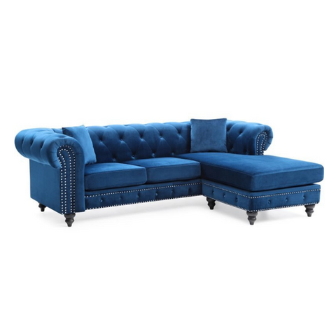 Regal Serenity | Azure Elegance L-Shaped Sectional Sofa, Deep Blue