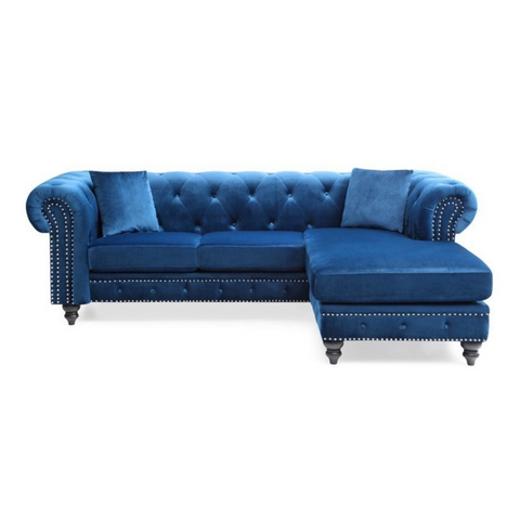 Regal Serenity | Azure Elegance L-Shaped Sectional Sofa, Deep Blue
