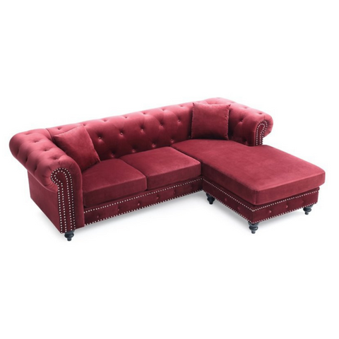 Luxe Velvet | Imperial Red Tufted L-Shaped Sectional Sofa, Ruby Red